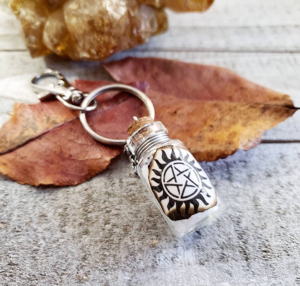 Supernatural anti possession salt bottle bag charm keychain