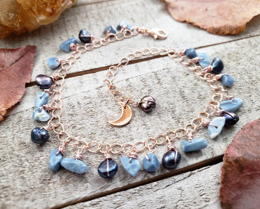 Rose gold opal beaded anklet