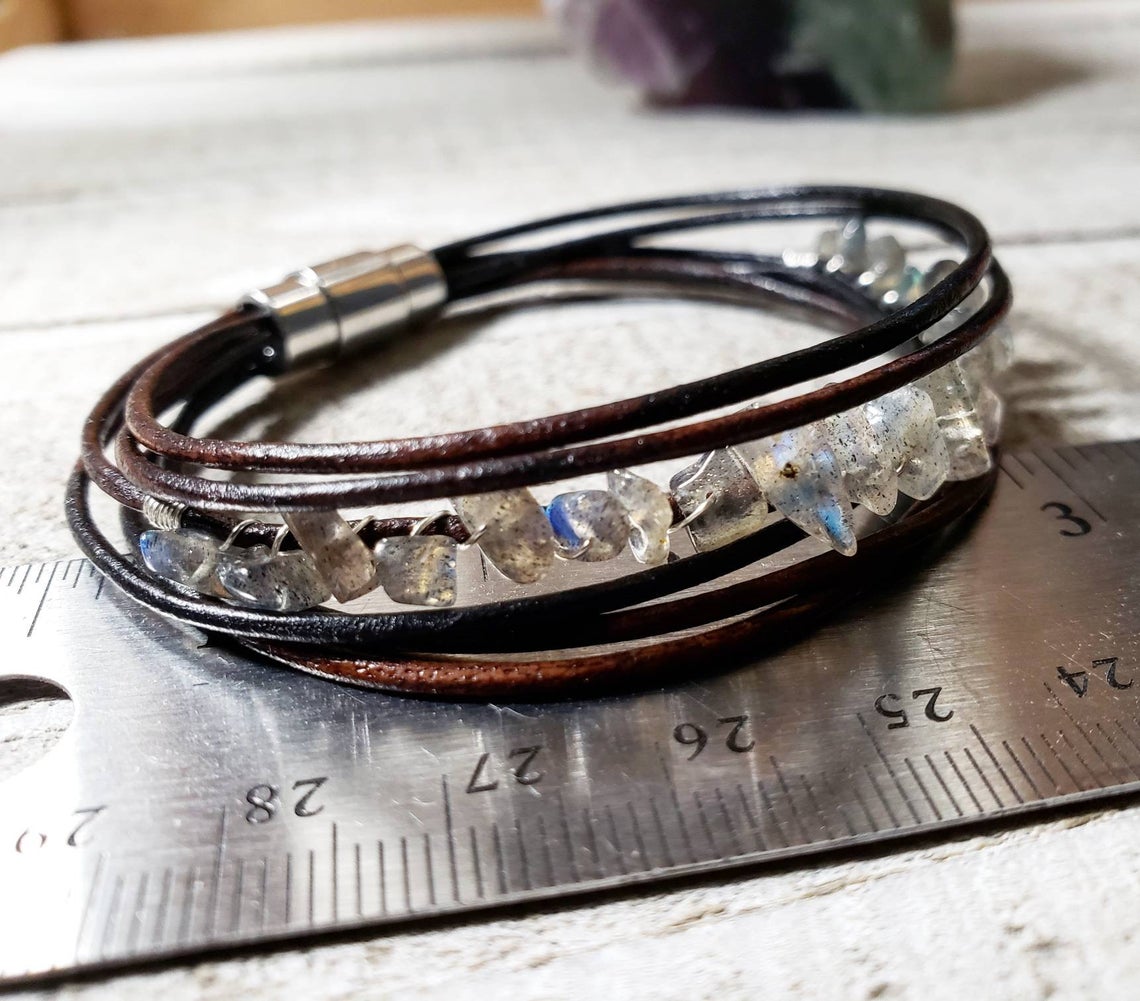 Labradorite leather bracelet