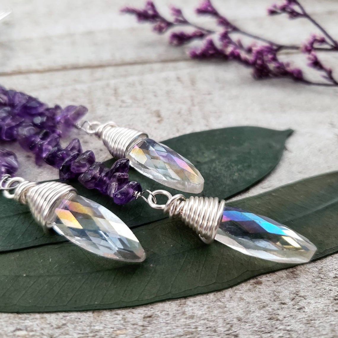 Amethyst silver moon hair clip