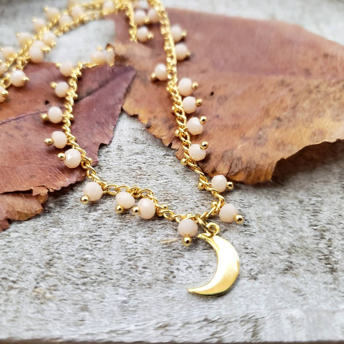 Brass moon beaded necklace