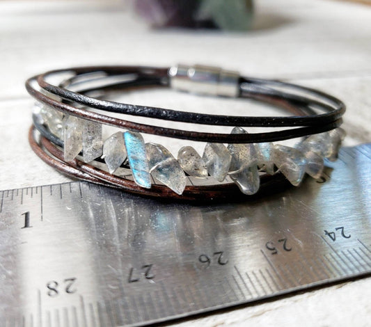 Labradorite leather bracelet