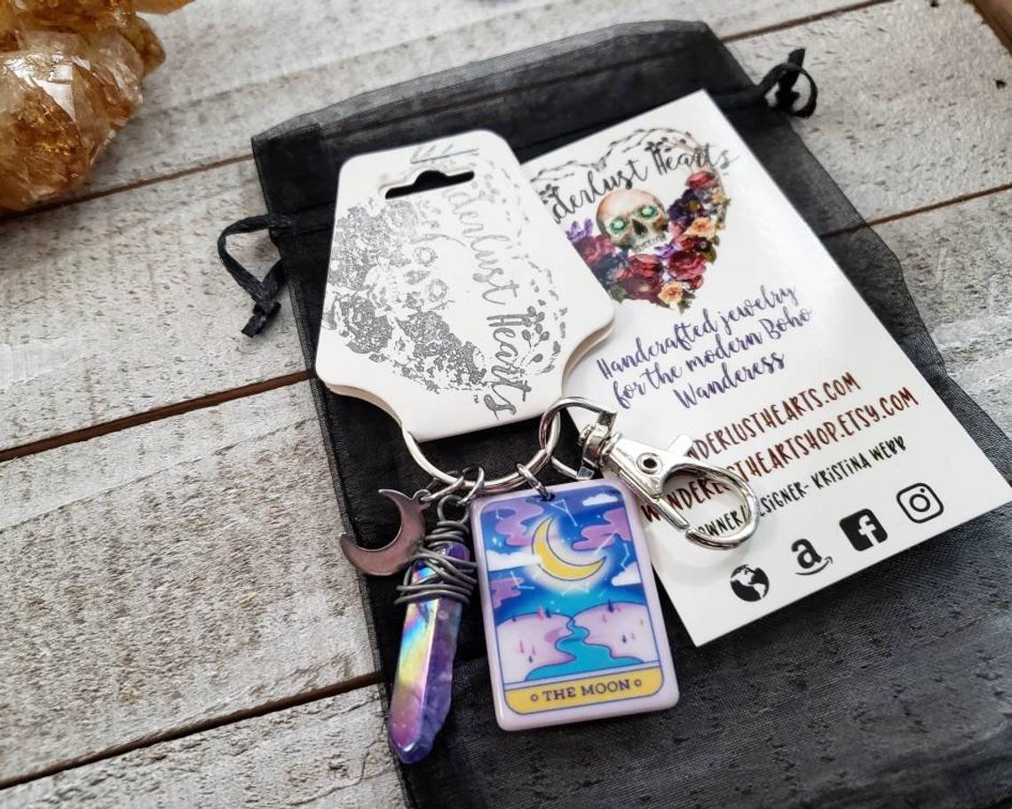 Moon tarot card keychain