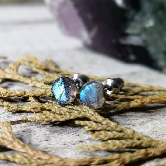 Raw Labradorite stud earrings