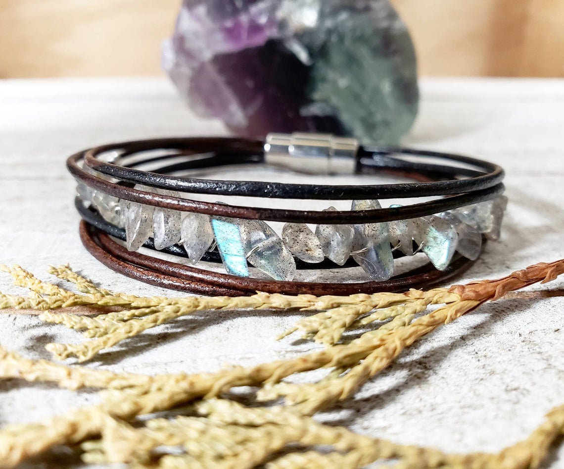 Labradorite leather bracelet