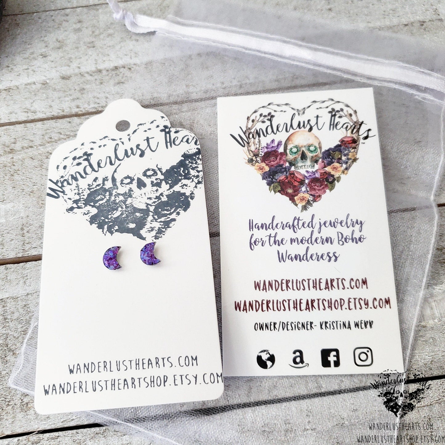 Crushed opal moon stud earrings