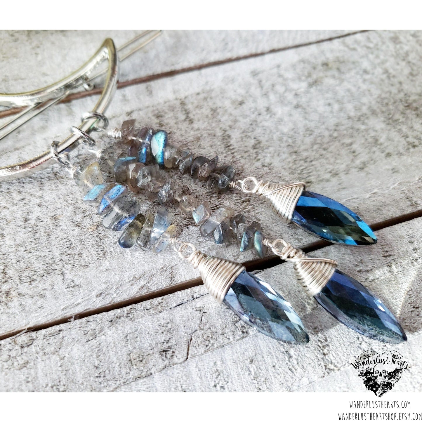 Silver moon Labradorite hair clip