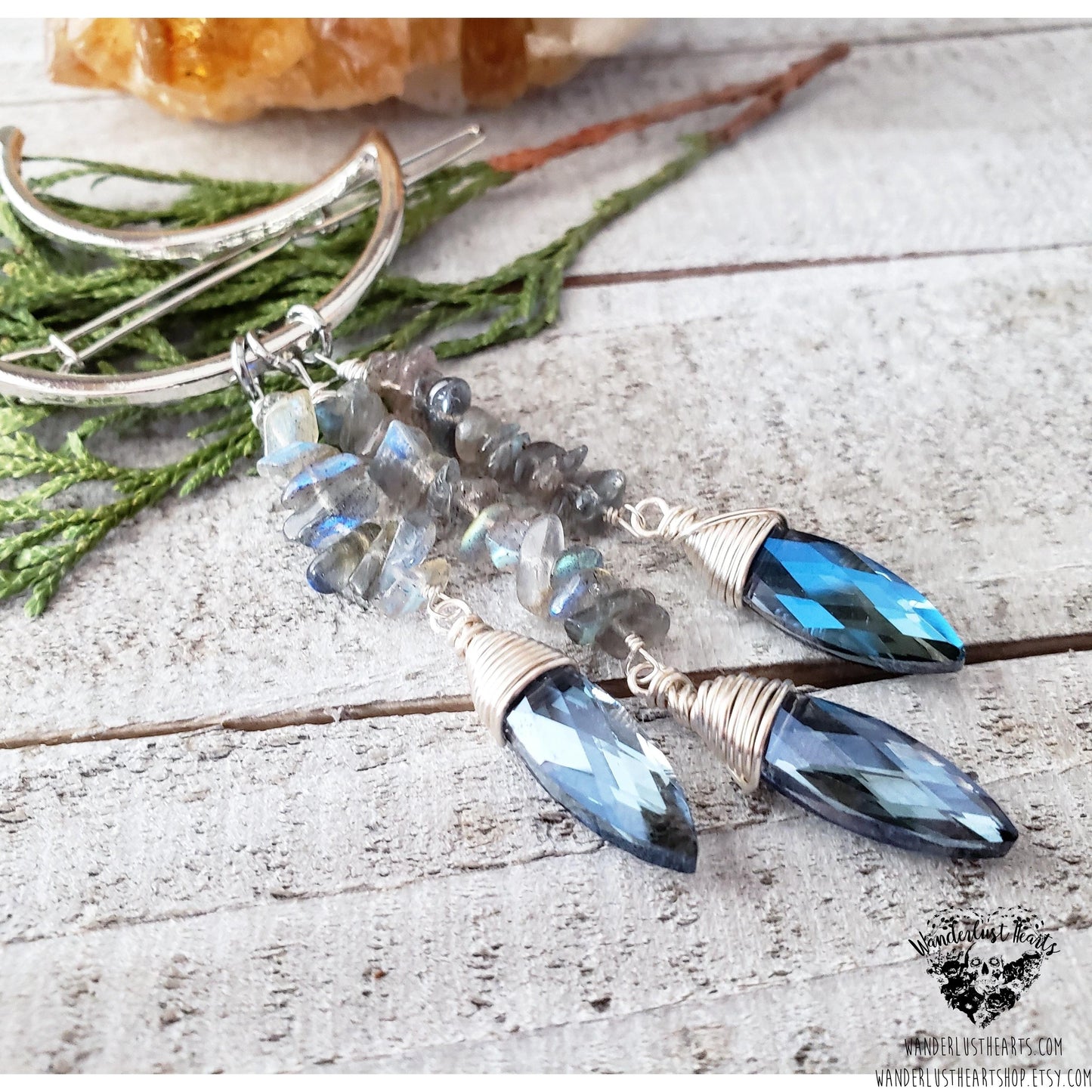 Silver moon Labradorite hair clip