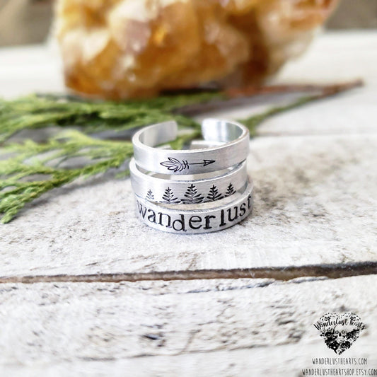 Wanderlust Stamped stacking rings