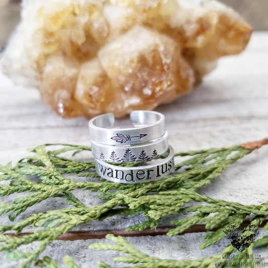 Wanderlust Stamped stacking rings