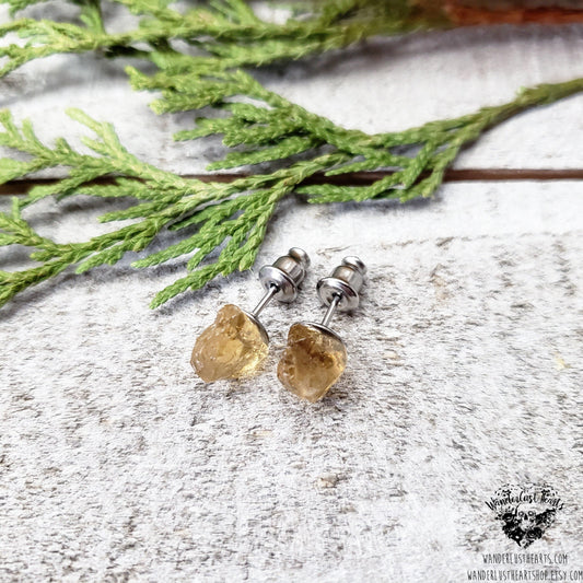 Raw Citrine stud earrings