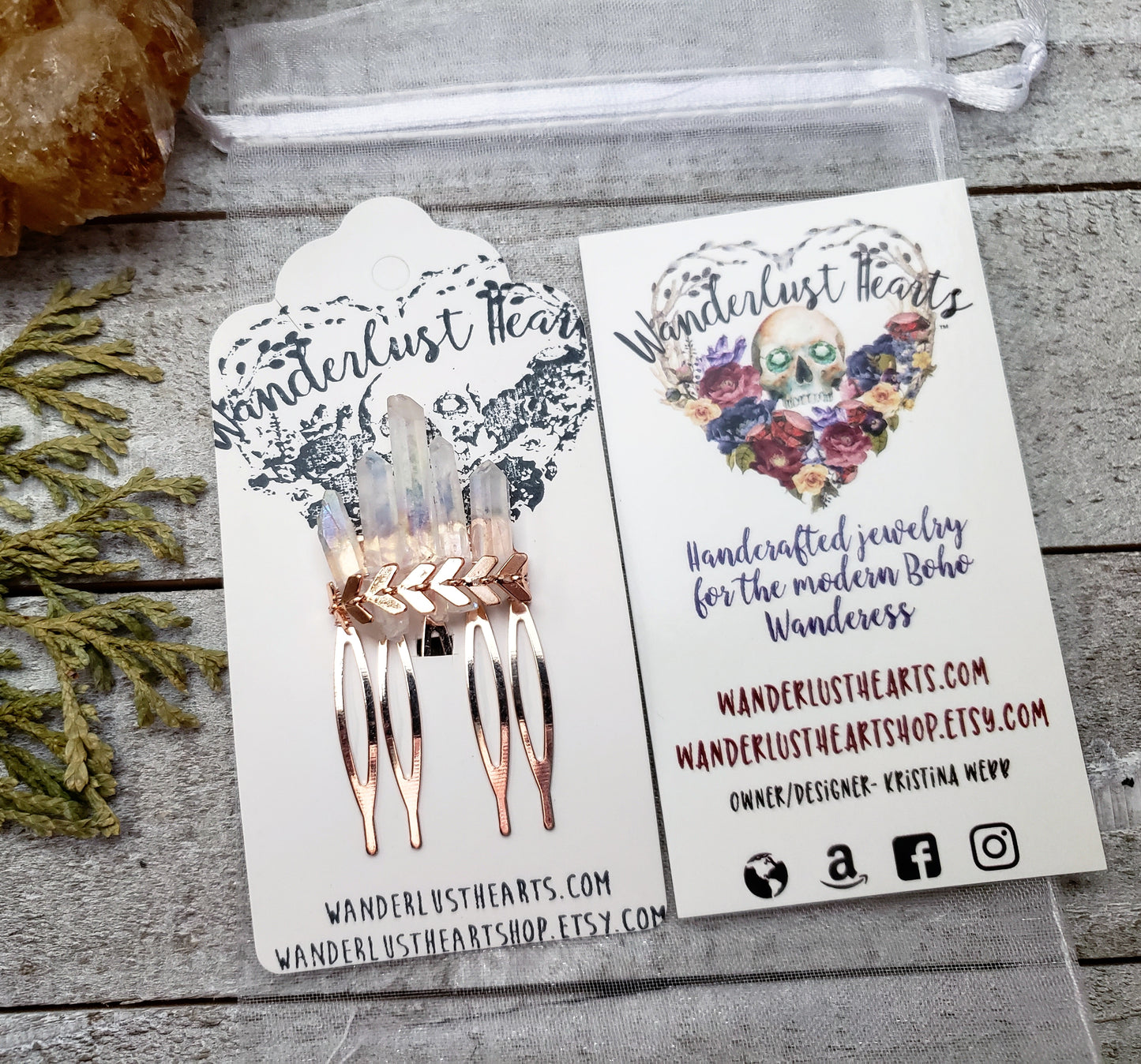 Aura quartz chevron hair comb