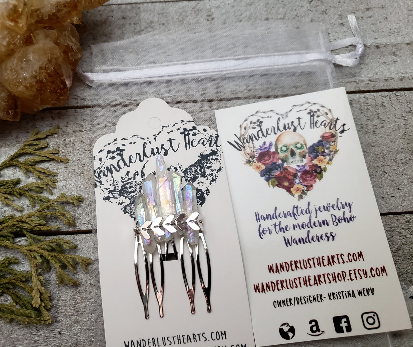 Aura quartz chevron hair comb