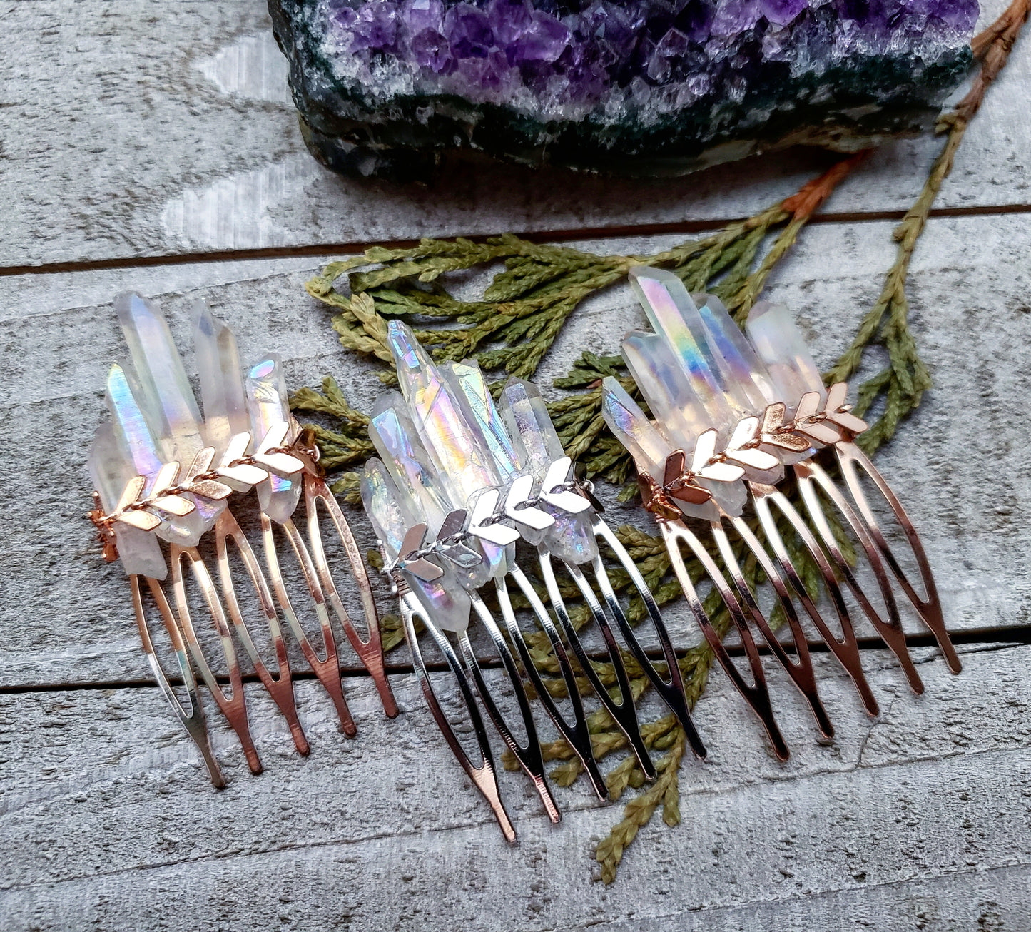 Aura quartz chevron hair comb