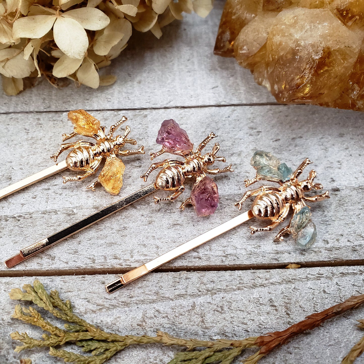 Bee gemstone wings hair pin