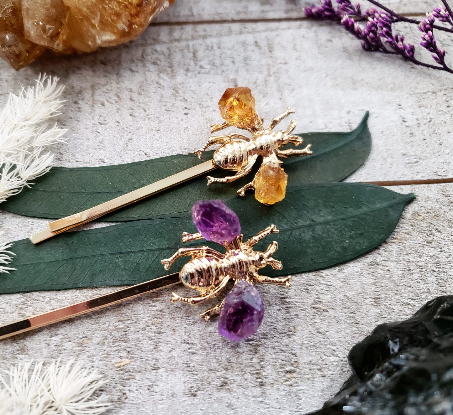 Bee gemstone wings hair pin