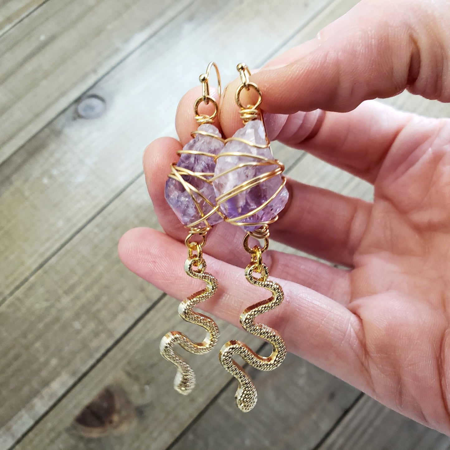 Athena amethyst snake earrings