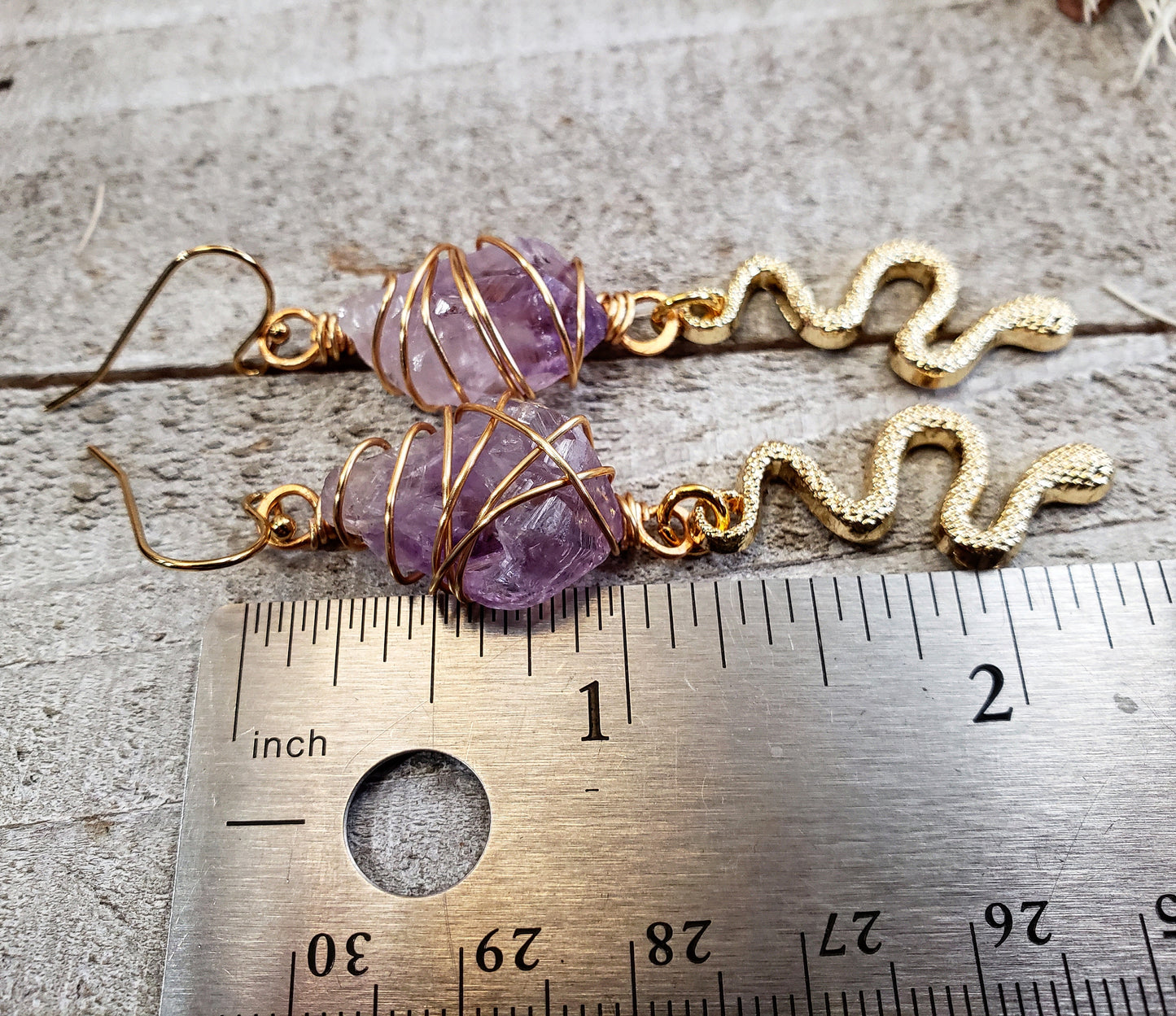 Athena amethyst snake earrings