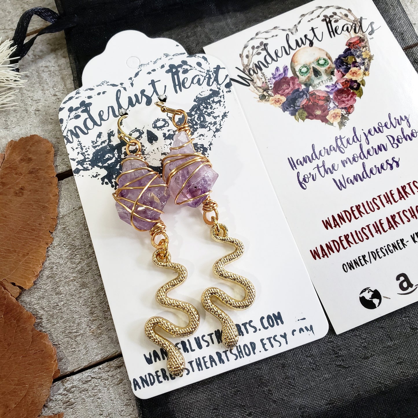 Athena amethyst snake earrings