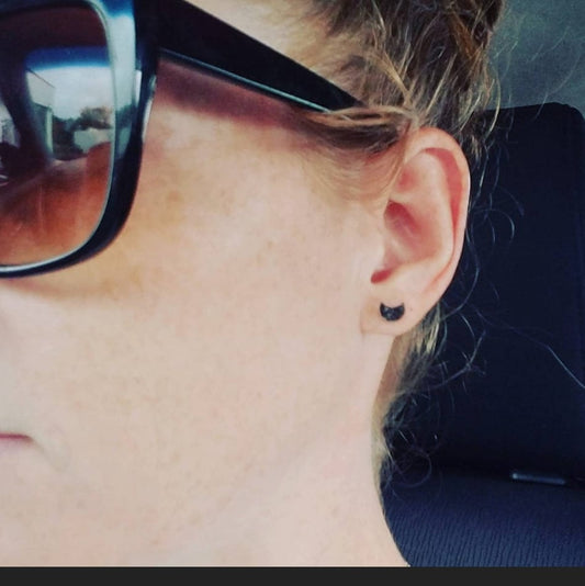 Obsidian moon stud earrings