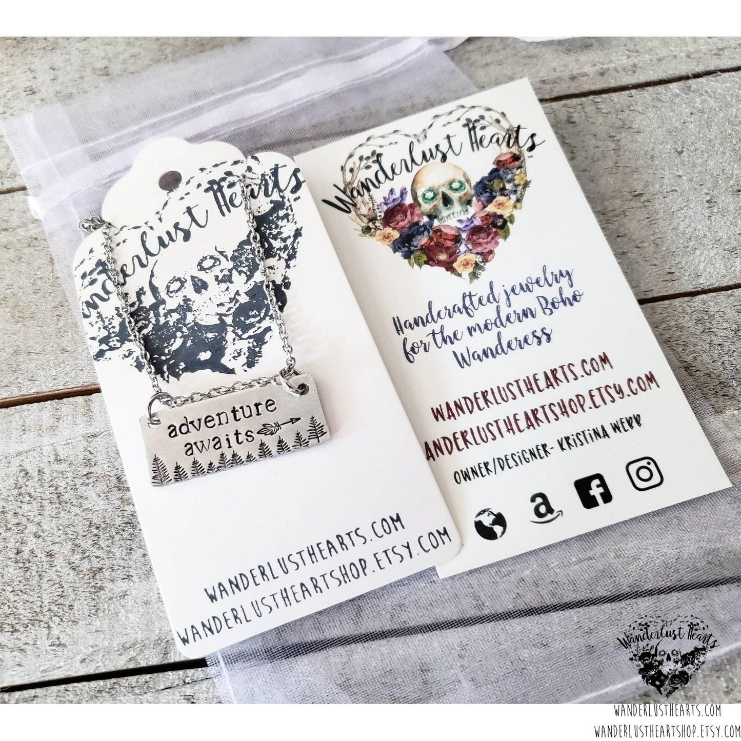 Adventure awaits stamped bar necklace-Wanderlust Hearts