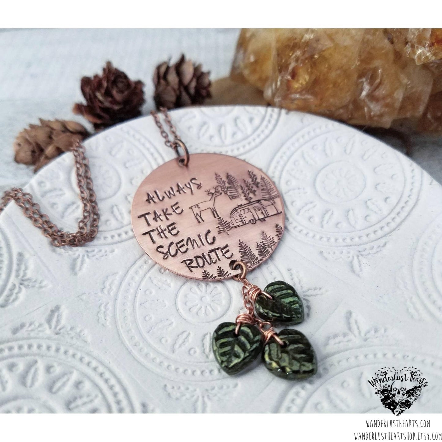 Always take the scenic route Stamped necklace-Wanderlust Hearts