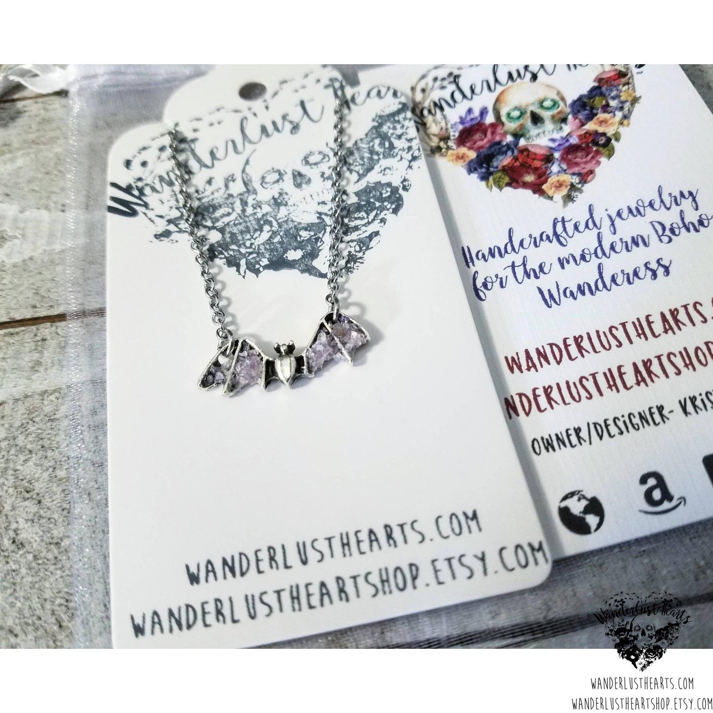 Amethyst Bat necklace-Wanderlust Hearts