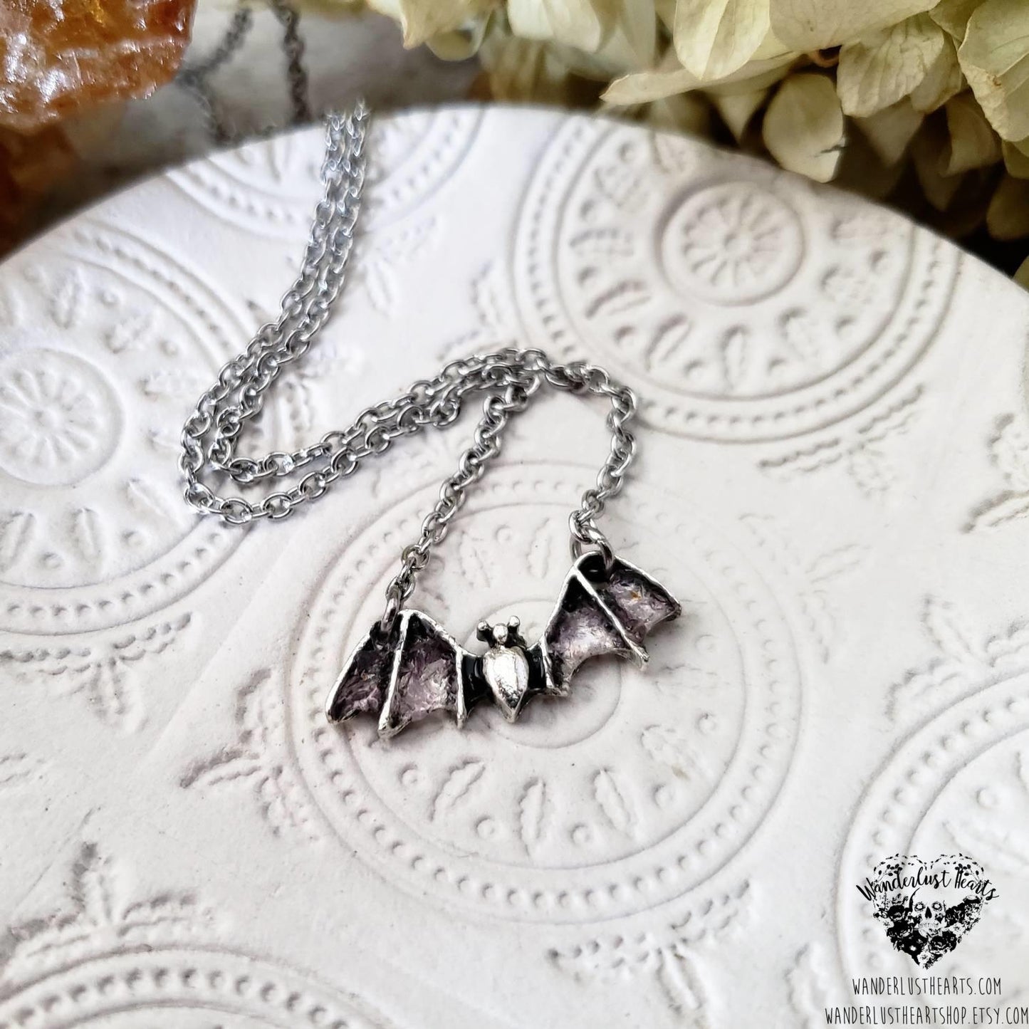 Amethyst Bat necklace-Wanderlust Hearts