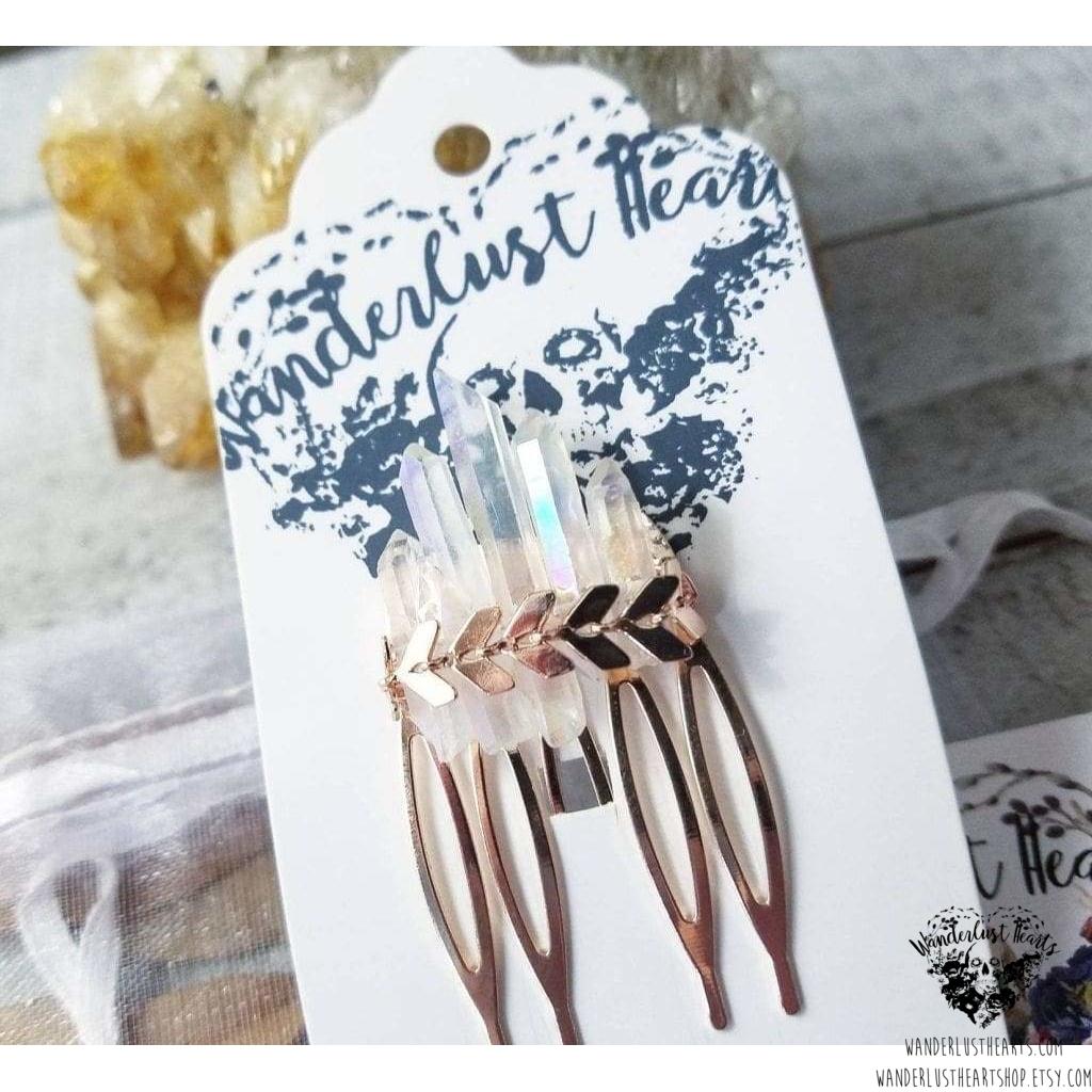Aura Quartz crystal boho hair comb-Wanderlust Hearts