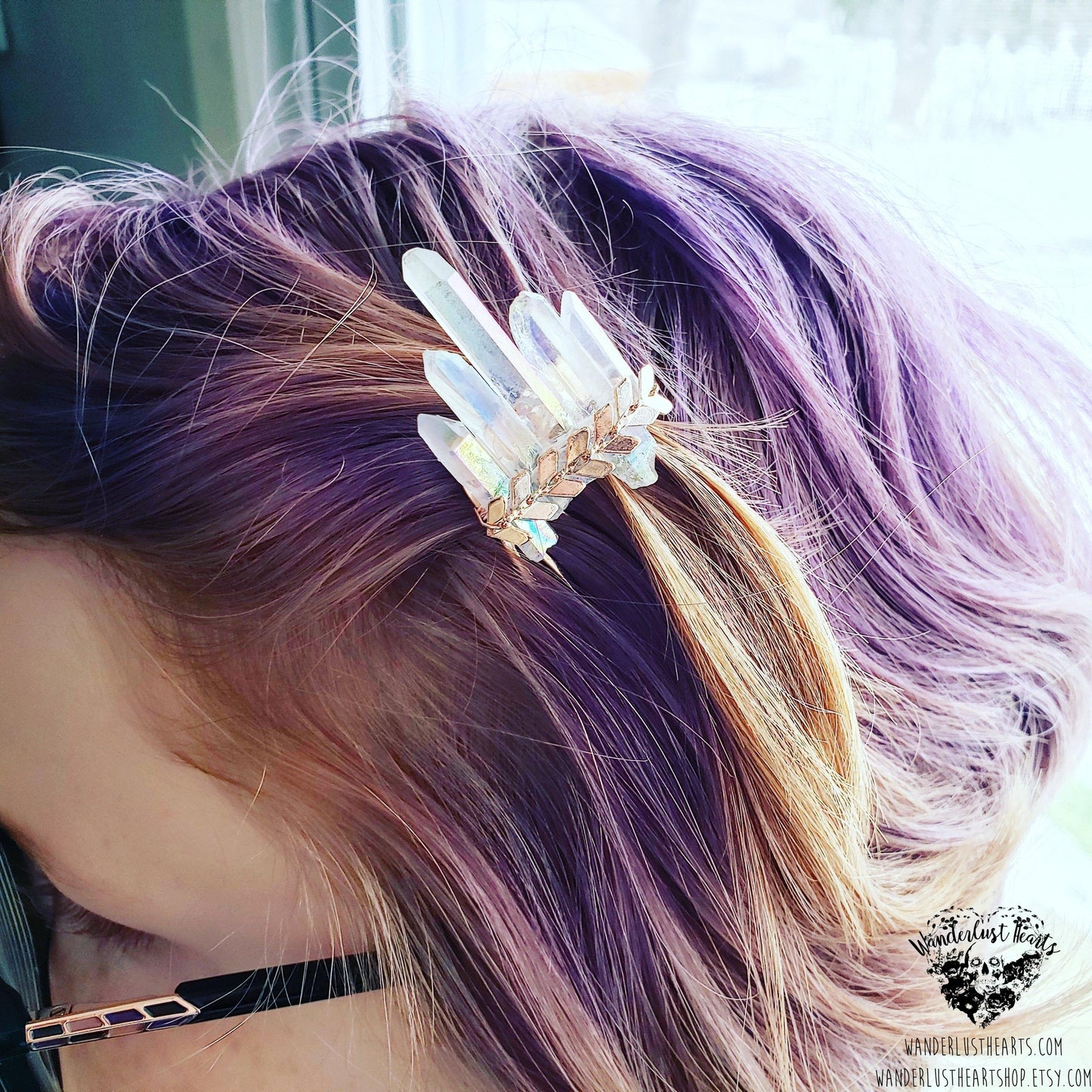 Aura Quartz crystal boho hair comb-Wanderlust Hearts