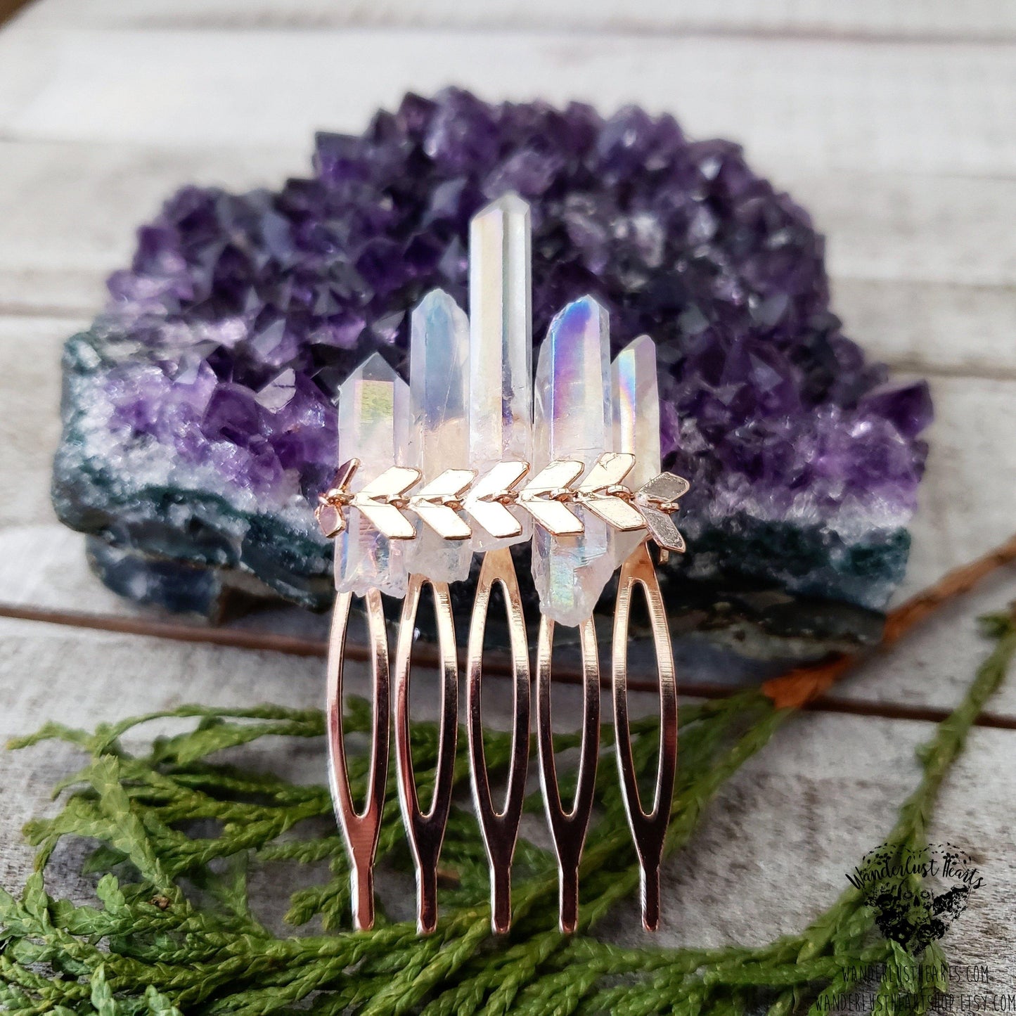 Aura Quartz crystal boho hair comb-Wanderlust Hearts
