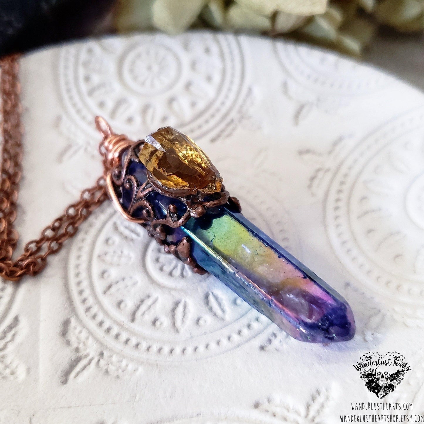 Aura quartz crystal necklace-Wanderlust Hearts