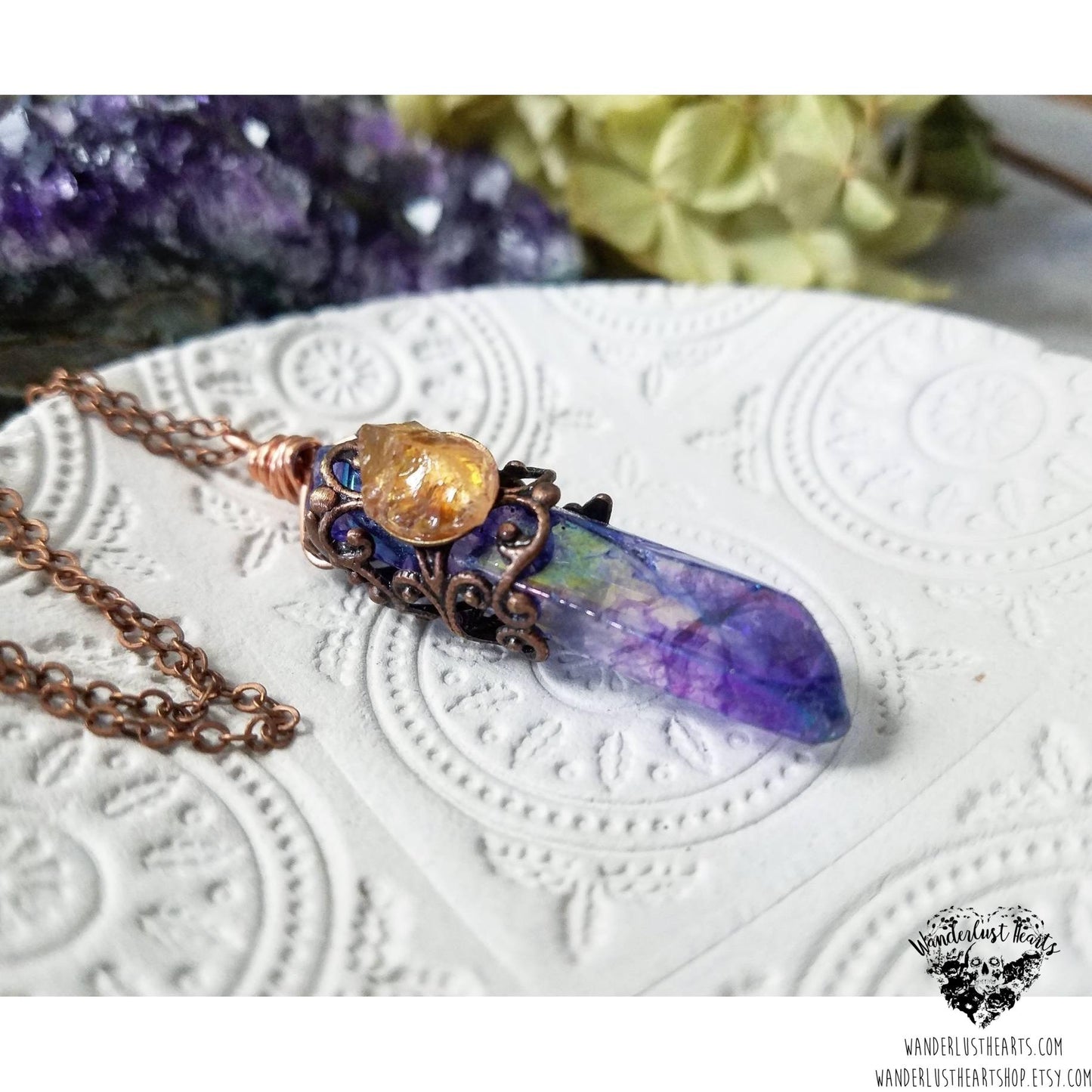 Aura quartz crystal necklace-Wanderlust Hearts