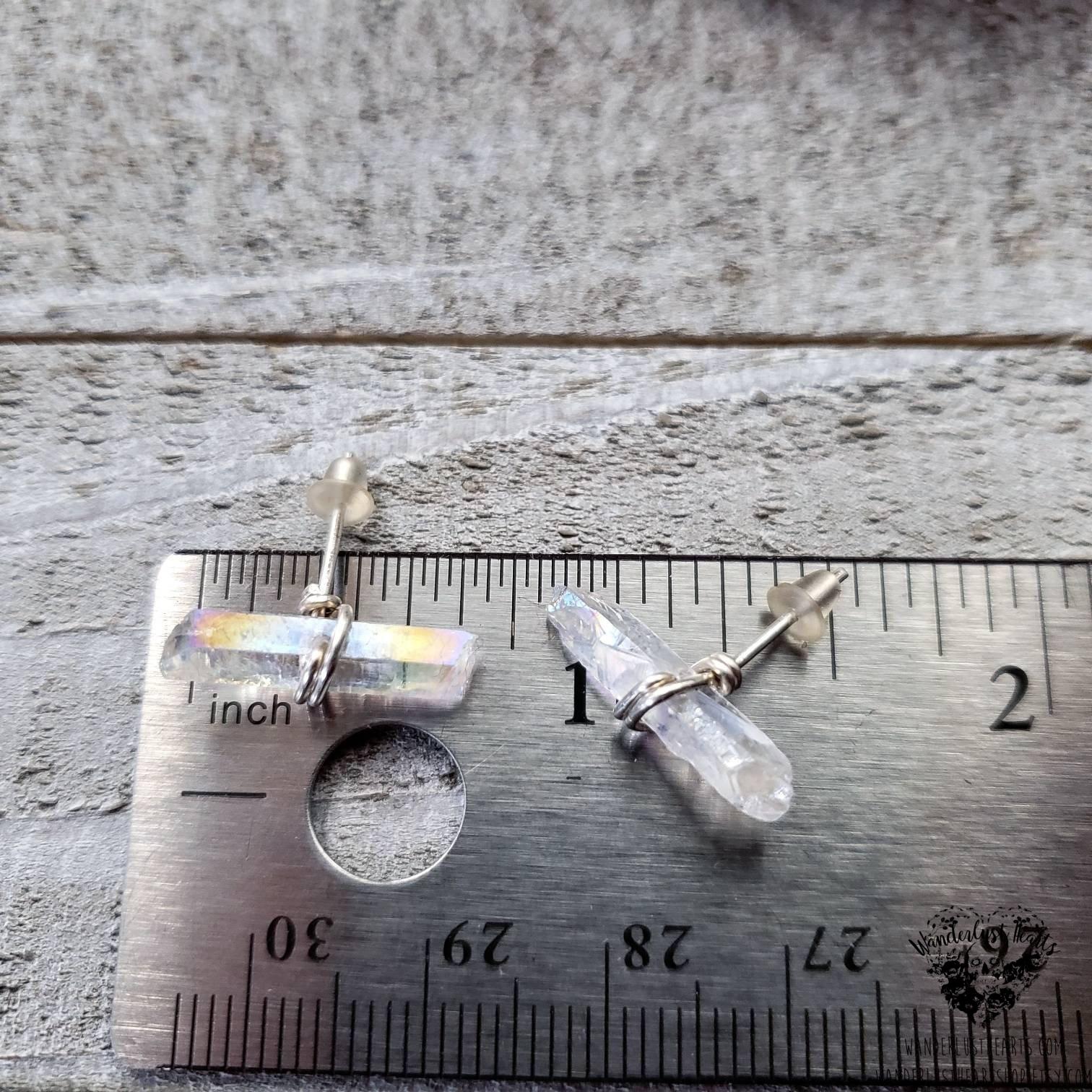 Aura Quartz crystal stud earrings-Wanderlust Hearts