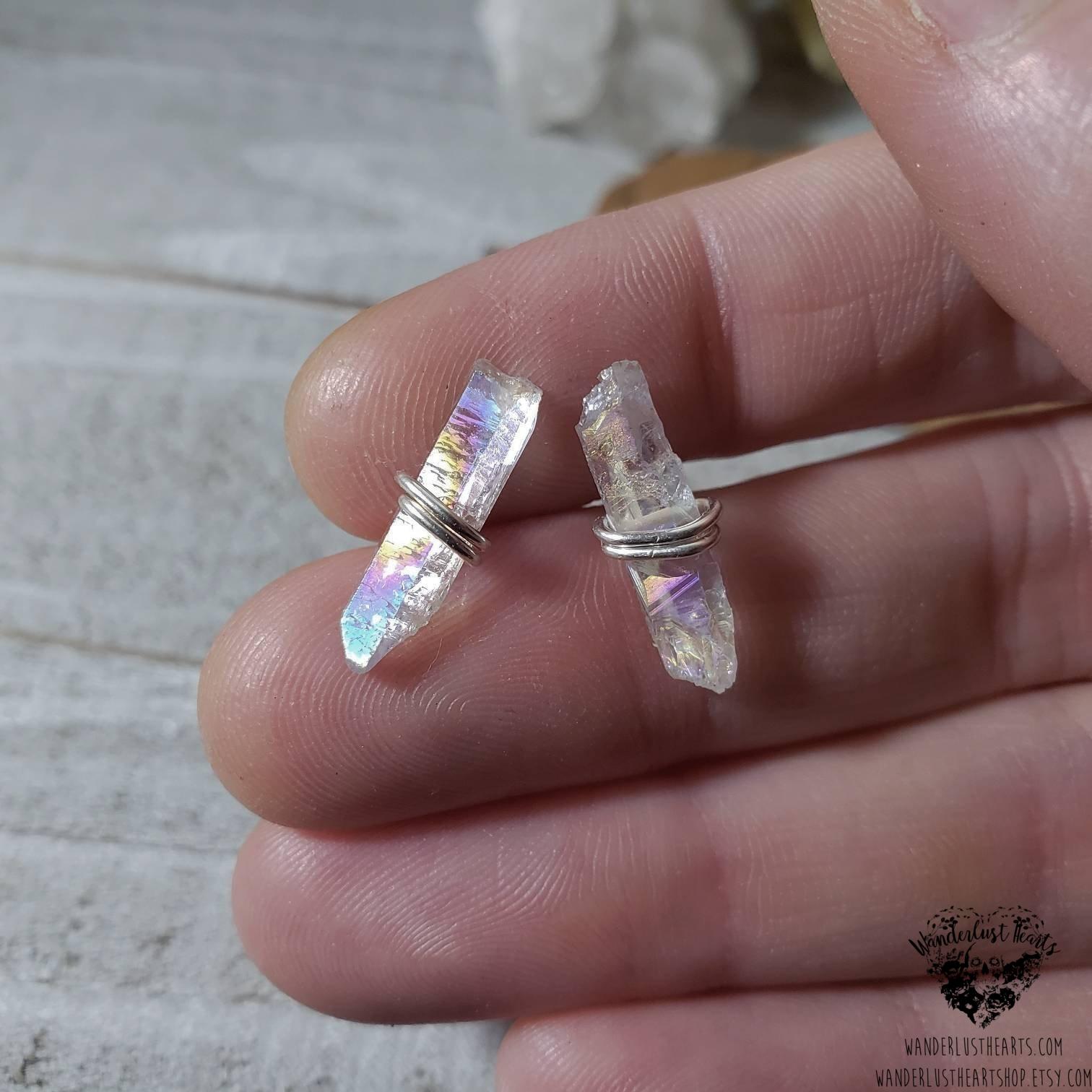 Aura Quartz crystal stud earrings-Wanderlust Hearts