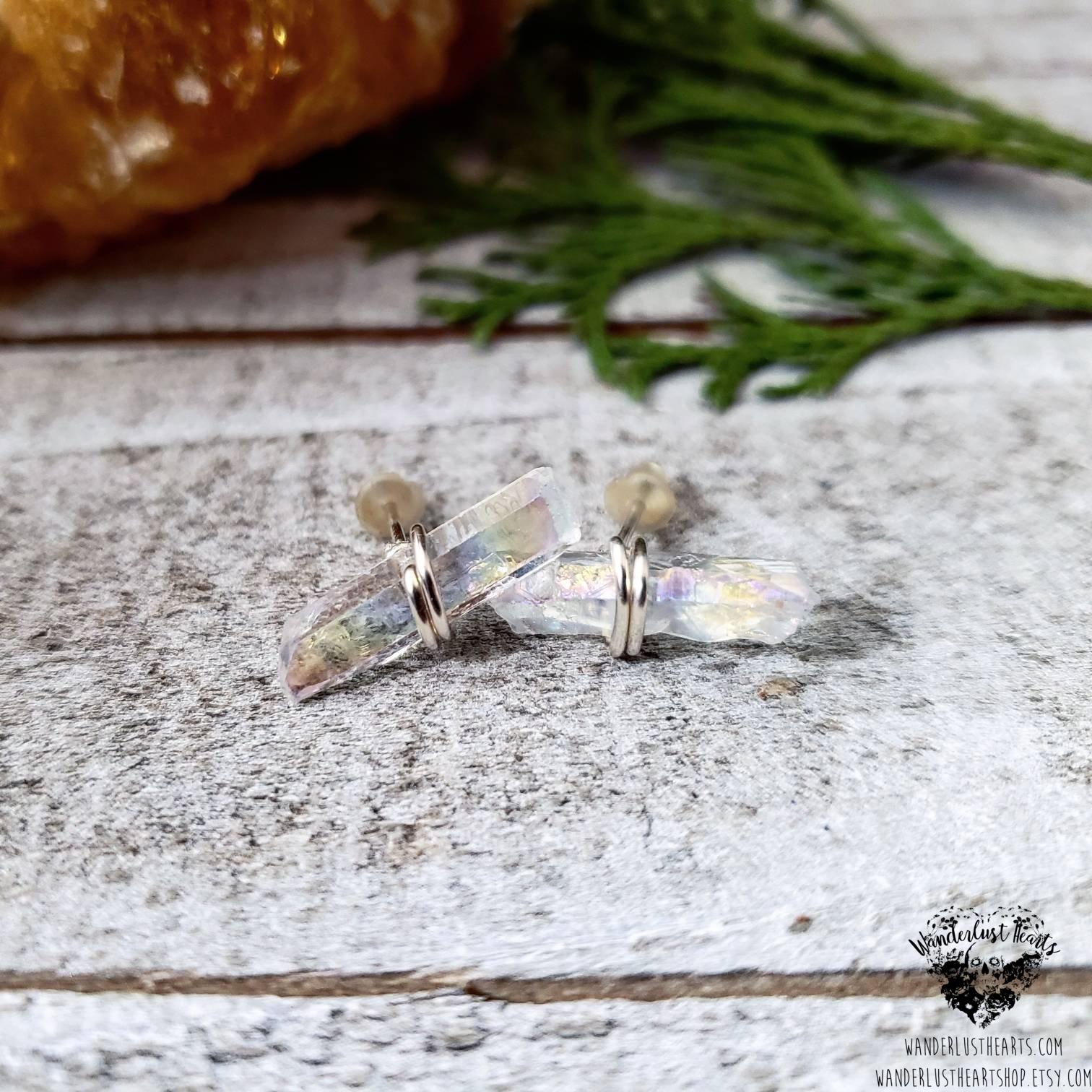 Aura Quartz crystal stud earrings-Wanderlust Hearts