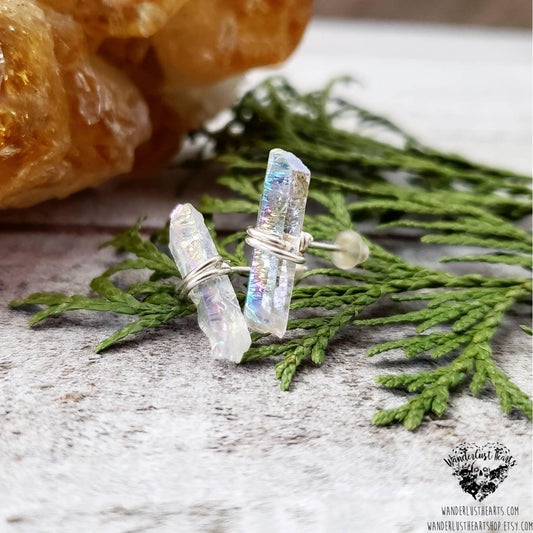 Aura Quartz crystal stud earrings-Wanderlust Hearts