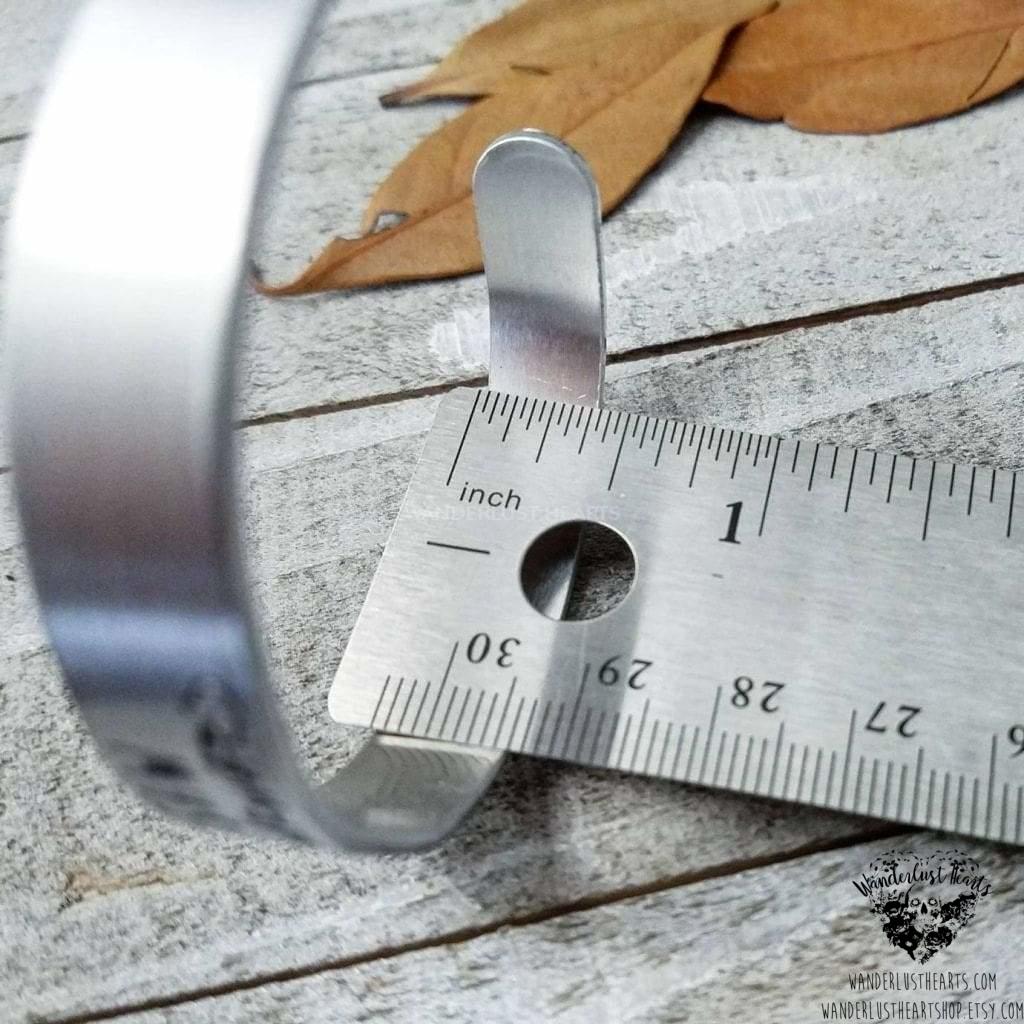 Awkward stamped cuff bracelet-Wanderlust Hearts