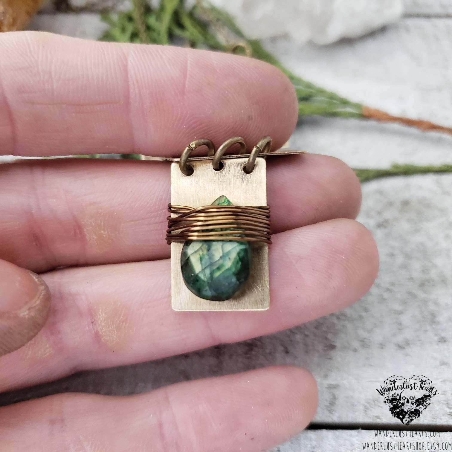 Boho brass stamped necklace-Wanderlust Hearts