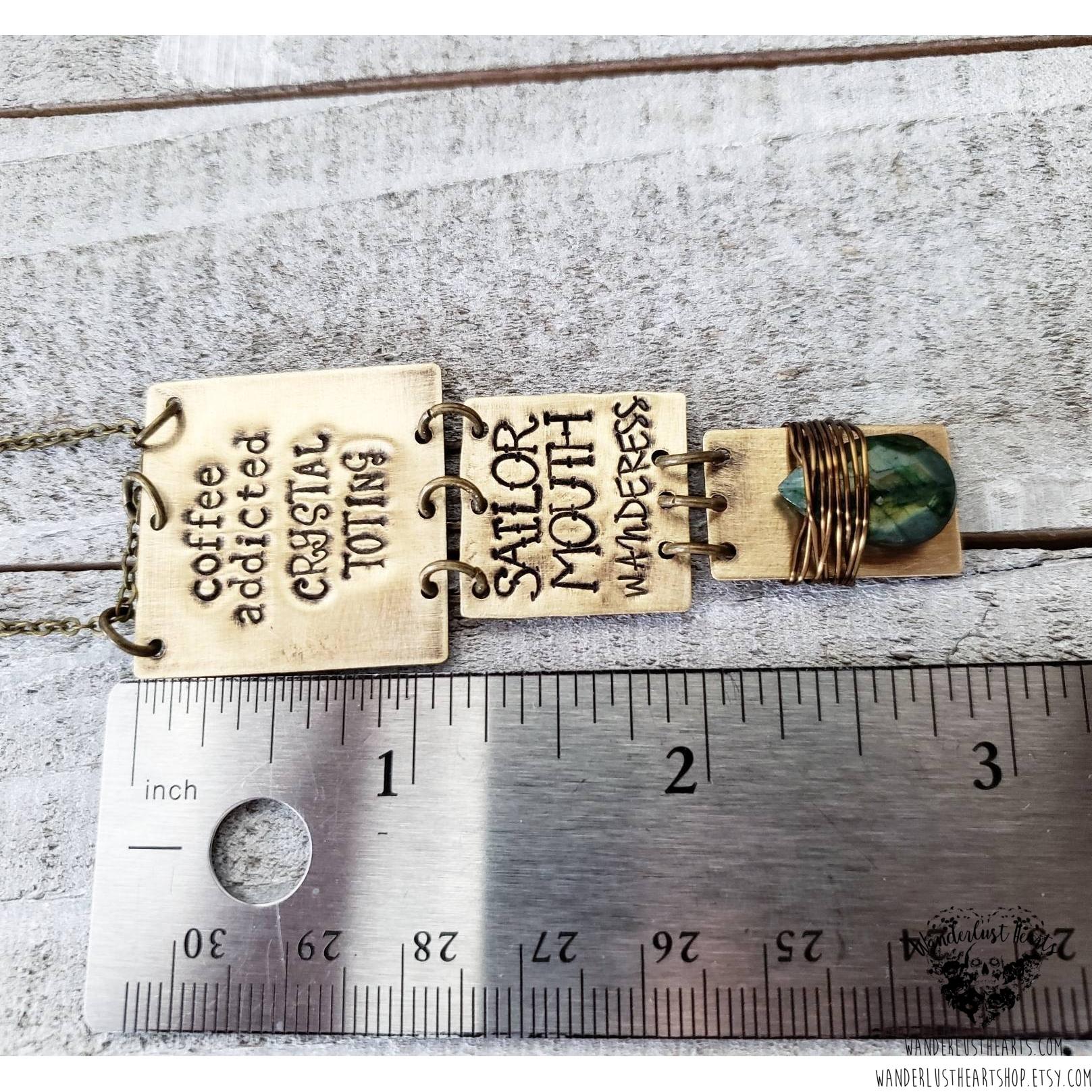 Boho brass stamped necklace-Wanderlust Hearts