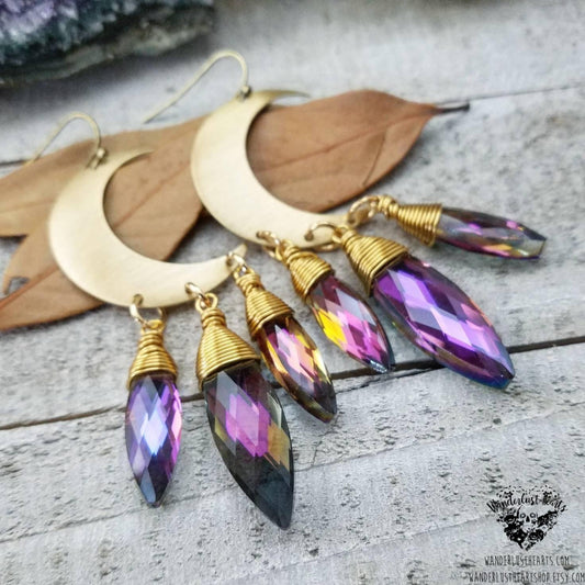 Boho Crystal moon earrings-Wanderlust Hearts