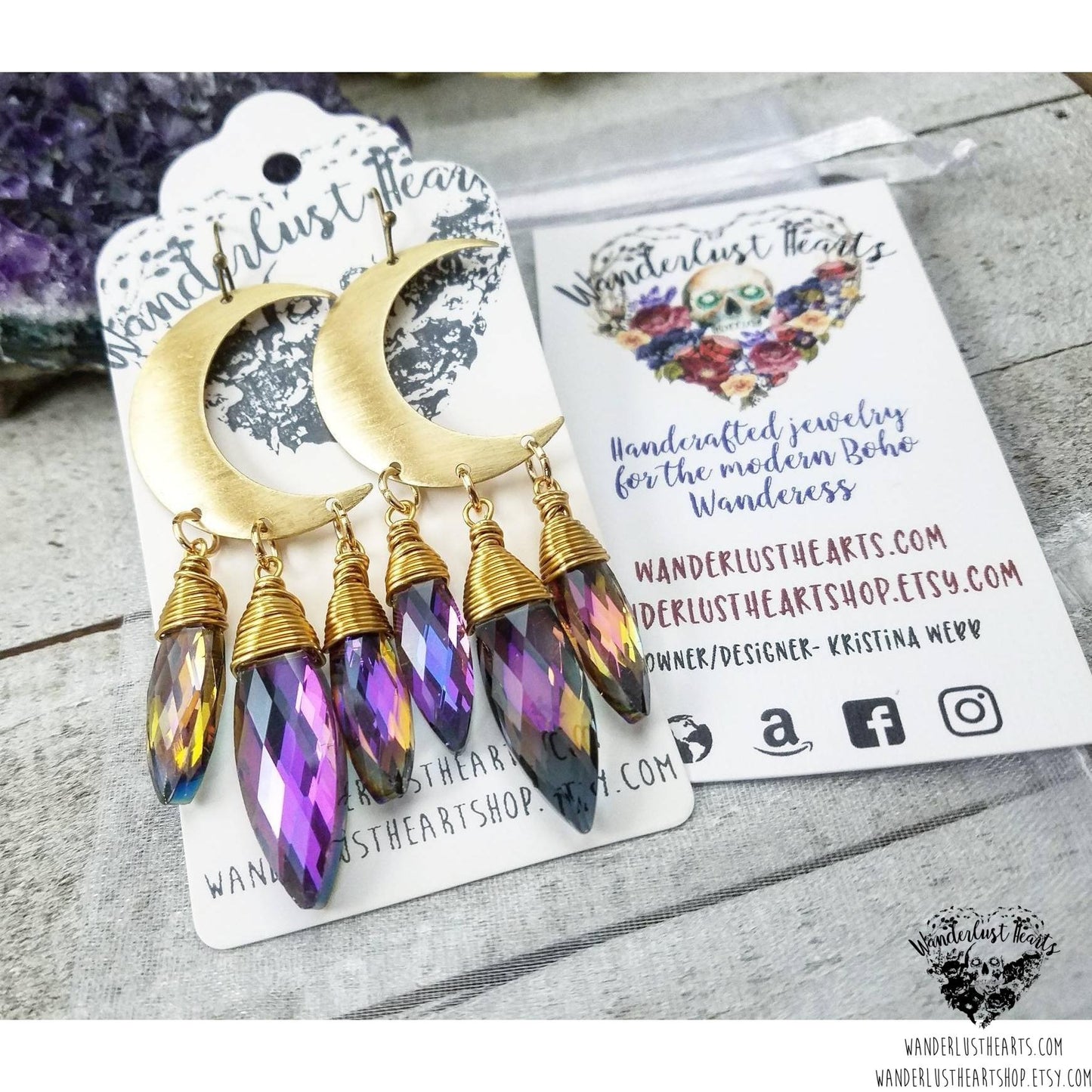 Boho Crystal moon earrings-Wanderlust Hearts