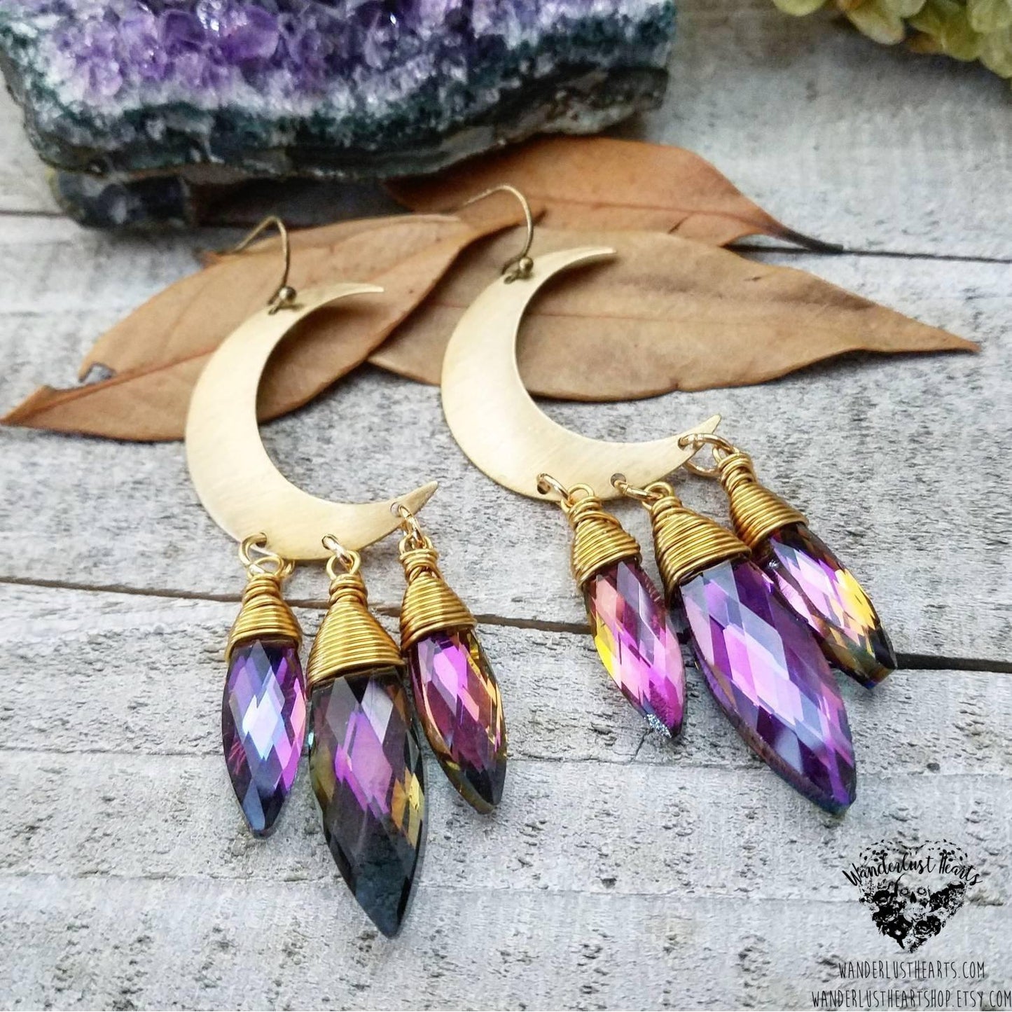 Boho Crystal moon earrings-Wanderlust Hearts