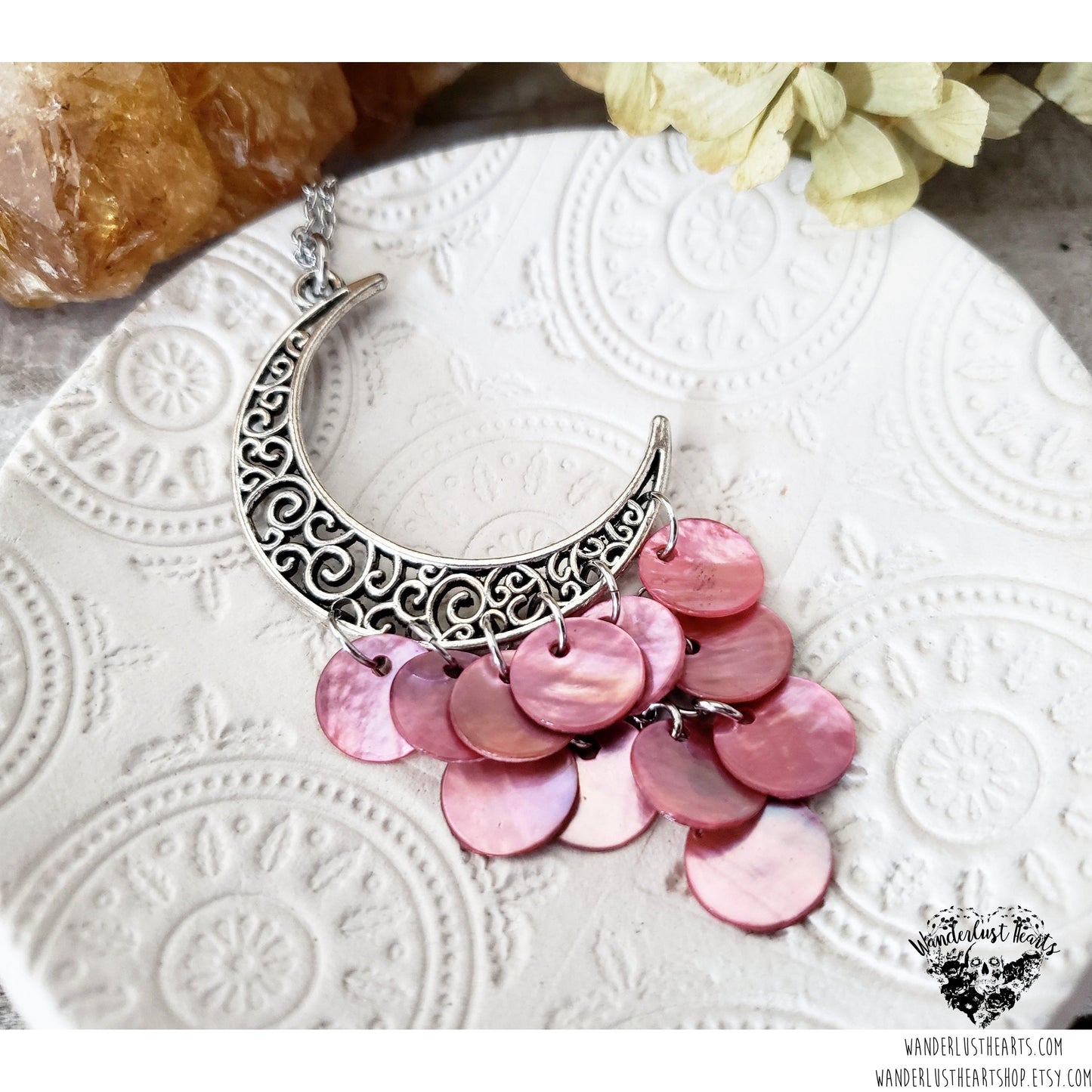 Boho moon cascade necklace | natural shells-Wanderlust Hearts
