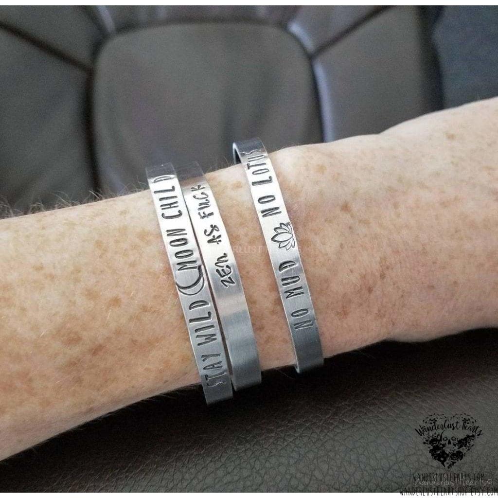 Boho stamped cuff bracelet | Pick your fave quote-Wanderlust Hearts