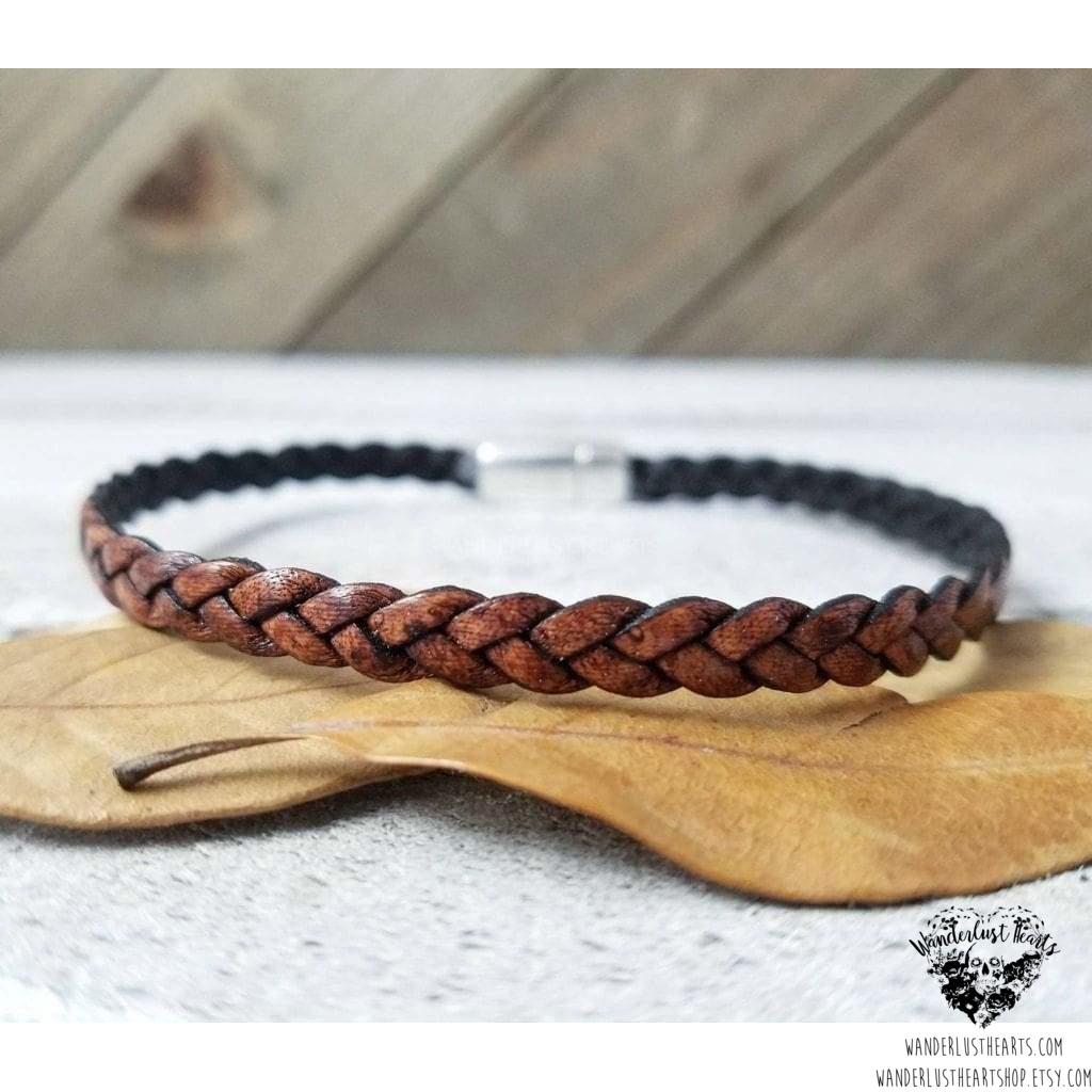 Braided leather bracelet-Wanderlust Hearts