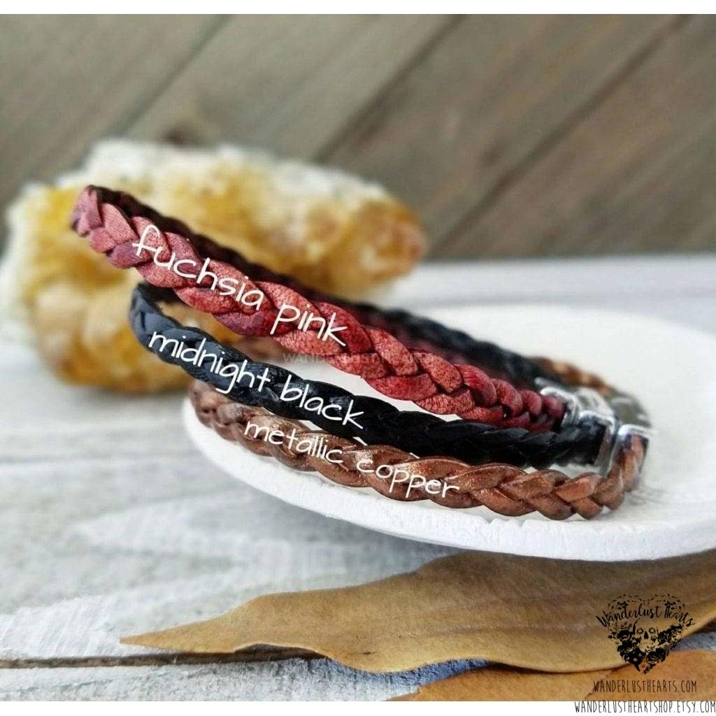 Braided leather bracelet-Wanderlust Hearts