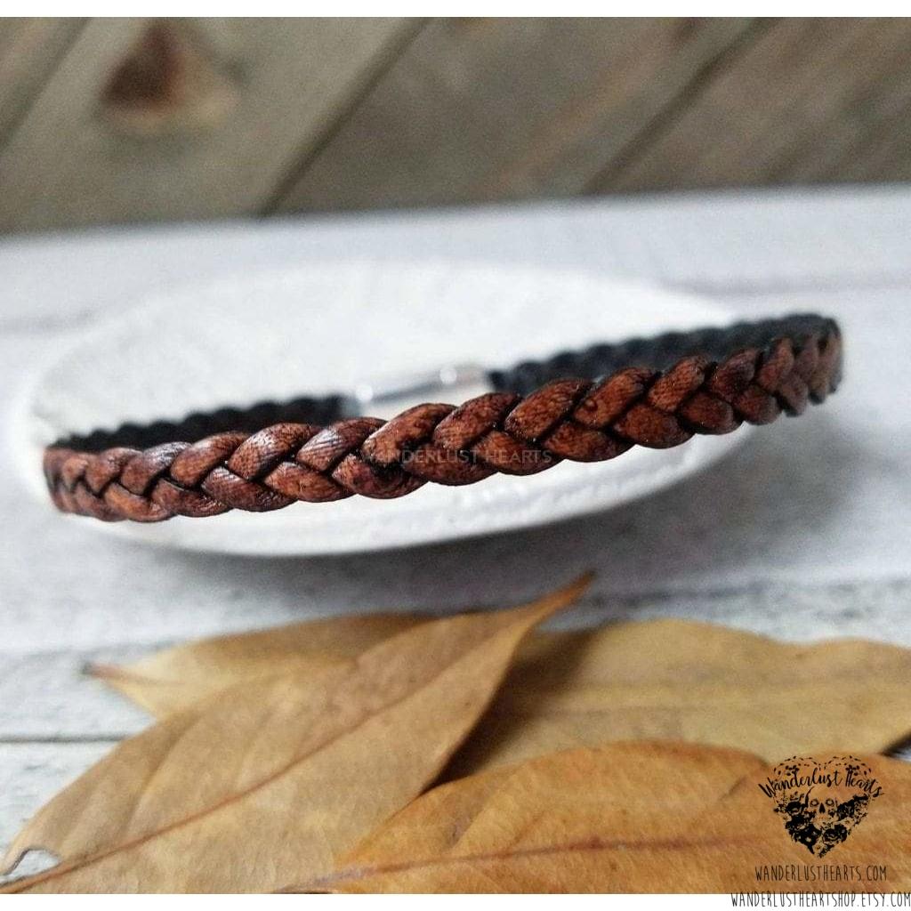 Braided leather bracelet-Wanderlust Hearts