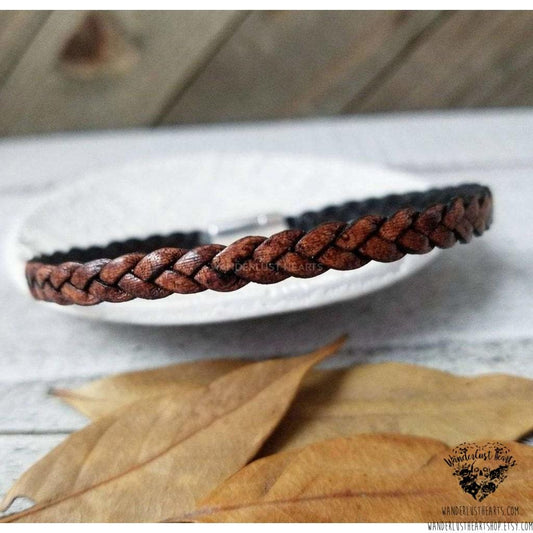 Braided leather bracelet-Wanderlust Hearts