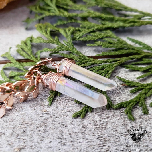 Quartz rose gold chevron earrings